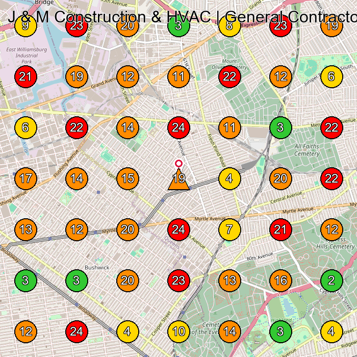 J & M Construction & HVAC | General Contractor in Queens General Contractor GeoGrid ranking map for Queens NY